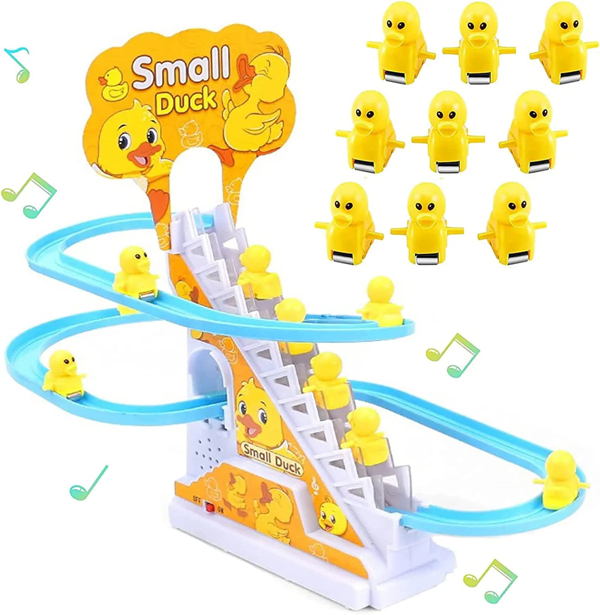 Electric Duck Climbing Stairs Toy – DIY Racing Track with Music and LED Lights